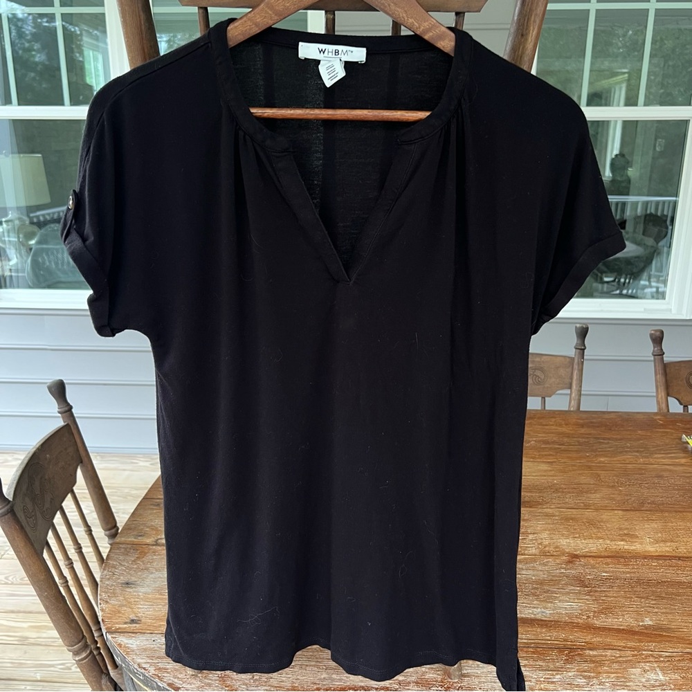 WHBM Women’s Shirt Black V Neck Size Small